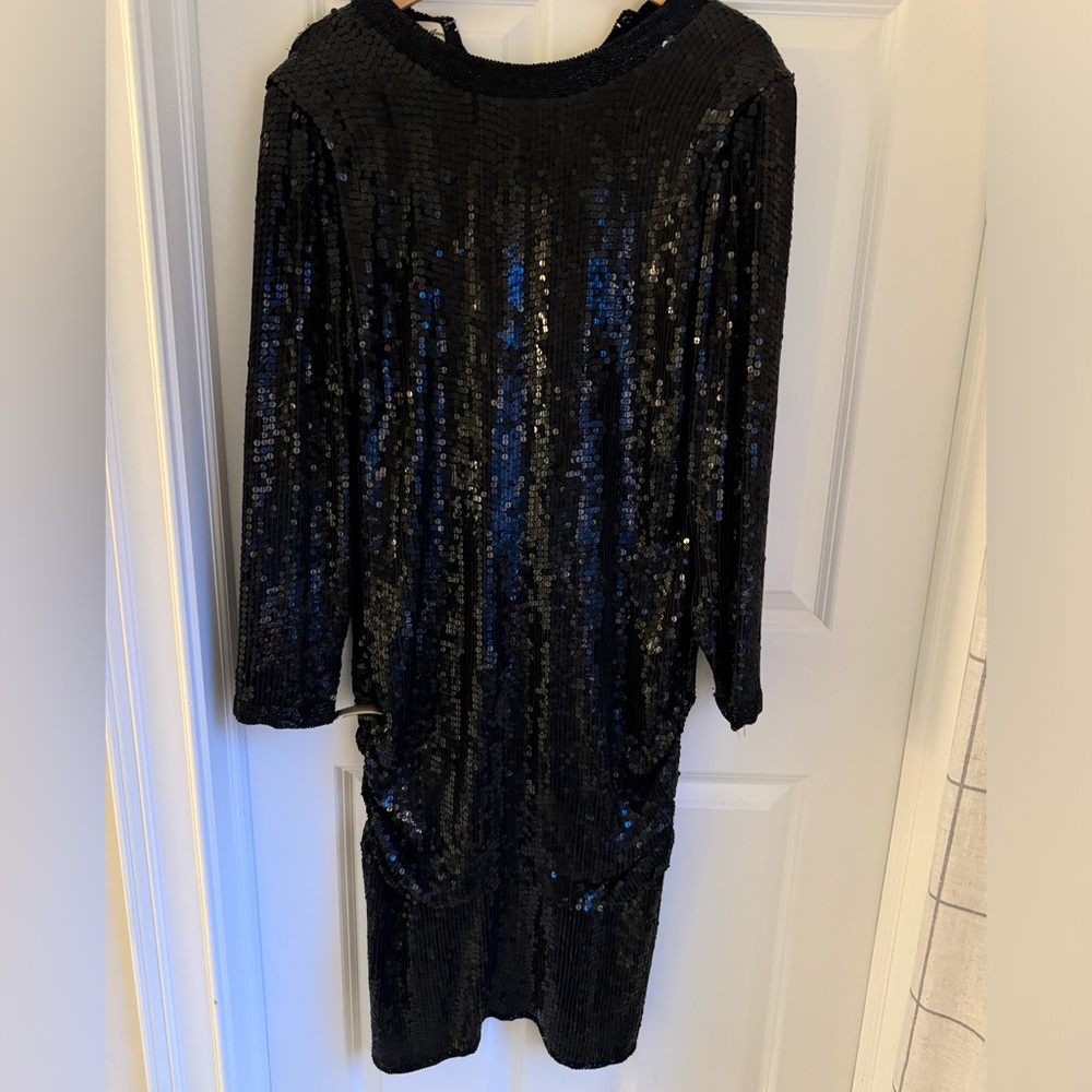 Vintage Judith Ann Sequins Black Dress sz M Beaded